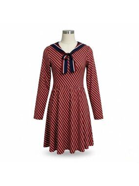 Who what wear Red & Navy Girls Striped Asymmetrical Bow-Tie Dress Sz M